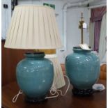 TABLE LAMPS, a pair, celadon style, 75cm H.