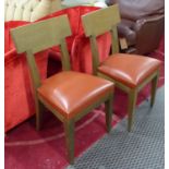 PHILIPPE HUREL DINING CHAIRS, a set of ten, with brown leather seats, 45cm x 88cm H.