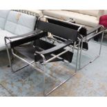 AFTER MARCEL BREUER WASSILY STYLE CHAIRS, a pair, 74cm H.