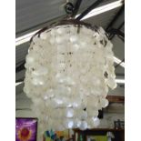 ATTRIBUTED TO RESTORATION HARDWARE CAPIZ SHELL CHANDELIER.