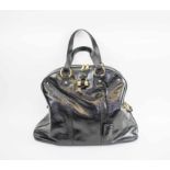 YVES SAINT LAURENT MUSE BAG, patent leather with zip top closure, two top handles,