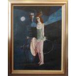 MANNER OF DANIEL O'NEILL, 'Couple in moonlight', oil on canvas, framed, 93cm x 106cm H.