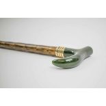 IMPERIAL RUSSIAN WALKING STICK, coromandel wooden cane with jade nephrite handle and gold band,