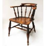 SMOKERS BOW ARMCHAIR, 19th century English Thames valley ash and elm with bow back and shaped seat.