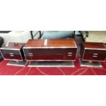 LOUNGE CABINET SET, vintage 1970's rosewood with carpet detail at base, 124cm largest.