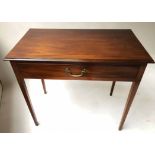WRITING TABLE, George III mahogany with frieze drawer on square section supports,