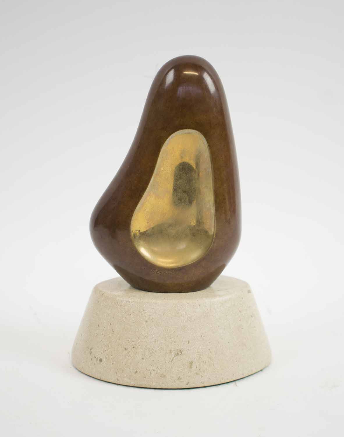 BRONZE CONTEMPORARY SCULPTURE, abstract form on a polished stone base,