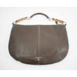 PRADA TOTE BAG, brown leather with silver tone hardware and top zip closure,