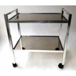 TROLLEY, vintage polished aluminium two tier with castors, 65cm x 39cm x 71cm H.