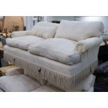 GEORGE SMITH SOFA, traditional style, cream patterned fabric with bullion fringe.