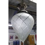 HANGING GLASS TEARDROP LANTERN, made in brass and finished in nickel, 40cm diam x 67cm H.