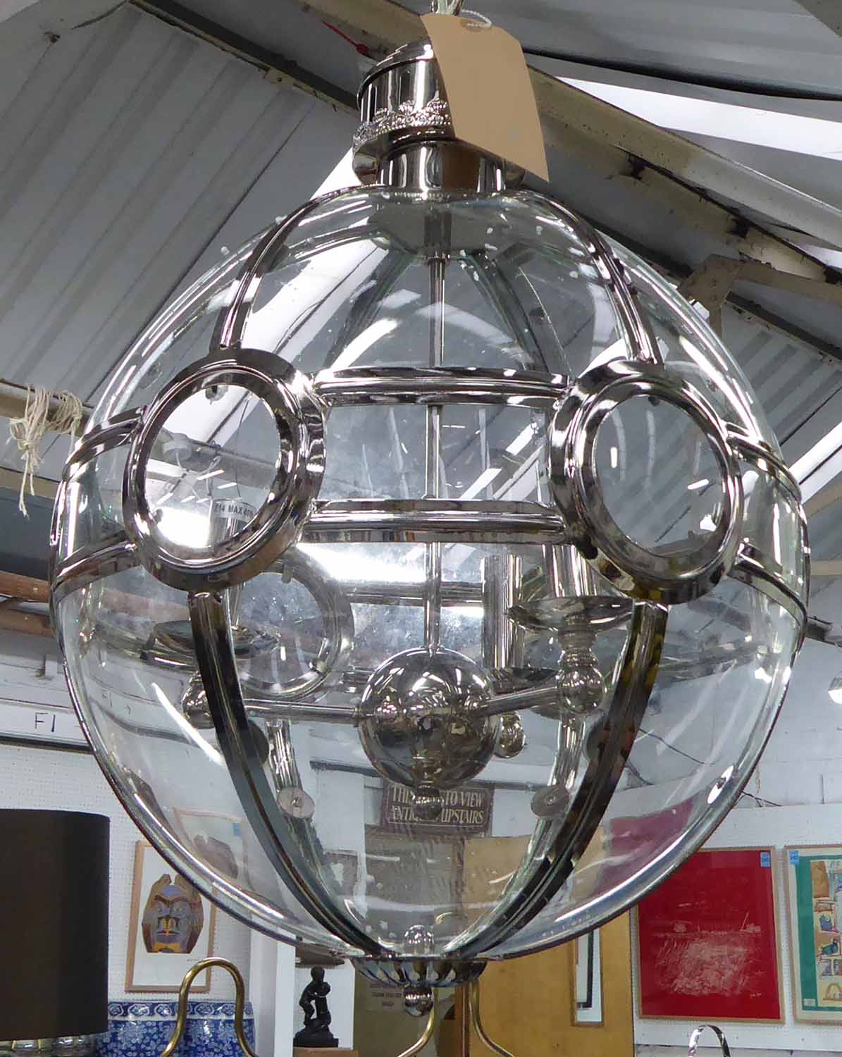 HALL LANTERN, English country style, globular form, 120cm drop approx.