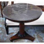 GUERIDON, Empire style mahogany and ebonised with circular grey marble top, 83cm H x 83cm diam.