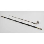 SWORD STICK, Moroccan silver, cane and bone with steel blades, 96cm L.