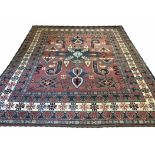 FINE ANTIQUE UZBEK SOUMAK CARPET, 360cm x 298cm.