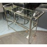 TROLLEY, with three tiers made in brass and finished in nickel, 81cm H x 114cm x 39cm.