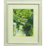 TOM LEAPER (20th Century) 'Garden Scenes', a set of three pastel drawings, signed,