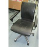 OFFICE CHAIR, in black leather on polished aluminium frame, 66cm W.