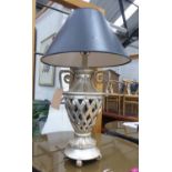 TABLE LAMP, contemporary silvered finish with shade, 90cm H.