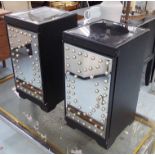 SIDE CABINETS, a pair, mirrored front with studded detail, 61cm H.