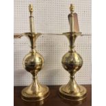 TABLE LAMPS, a pair, 1950's French brass with ball stems, 64cm H.