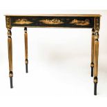 SIDE TABLE, 20th century rectangular black lacquer and gilt Chinoiserie decorated,