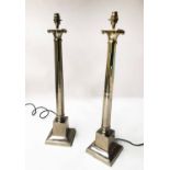 INDIA JANE LAMPS, a pair, chromium plated each with Corinthian style column, 85cm H.