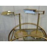 DESK LAMPS, a pair, 1950's English adjustable brass, 40cm H.