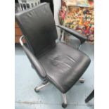 OFFICE CHAIR, in black leather on polished aluminium frame, 66cm W.
