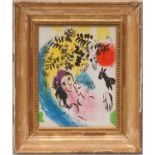 MARC CHAGALL 'Lovers with Red Sun', lithograph, 1960 Ref Mourlot, Cat Rais 285, 32cm x 25cm,