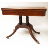 CARD TABLE, George III mahogany and boxwood lined, foldover baize lined,