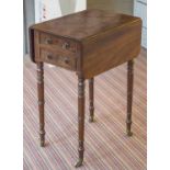 PEMBROKE TABLE, George IV mahogany, with drop flap top above two real and opposing dummy drawers,