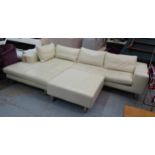 ANARIC CORNER SOFA, in soft cream, square stitched leather, on steel supports,