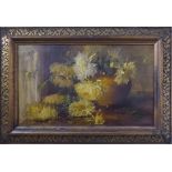 20th CENTURY SCHOOL 'Chrysanthemums in a Pot', oil on canvas, 34cm x 55cm, framed.
