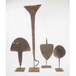 ANTIQUE WEST AFRICAN HOE CURRENCY, collection of four, in various shapes, hand forged iron,