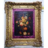 19th CENTURY SCHOOL 'Still Life of Flowers', oil on board, 50cm x 38cm, in ornate gilt frame.