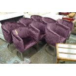 DINING CHAIRS, a set of eight, in purple crushed velvet on steel supports, 61cm W.