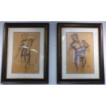 CONTEMPORARY SCHOOL 'Figures Studies', a set of five charcoal drawings, signed, 60cm x 40cm each,