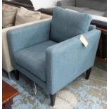 AARK ARMCHAIR, of deep form, blue chenille finish, 100cm H.