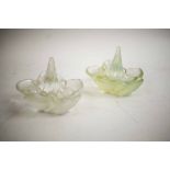 PIN DISHES, a pair, frosted glass in the form of a flower.