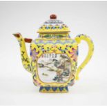 REPUBLIC TEAPOT, Chinese Republican period famille jaune teapot, bearing Qianlong marks on the base,