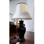 CERAMIC LAMPS, a pair, Chinese black with shades, 90cm H.