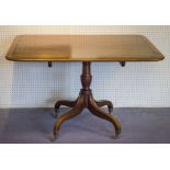 BREAKFAST TABLE, Regency mahogany with satinwood and rosewood crossbanded rectangular tilt top,