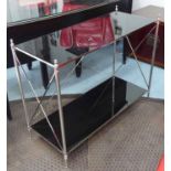 MAISON JANSEN INSPIRED CONSOLE TABLE, chrome and black glass of two tiers, 100cm x 41cm x 79cm.