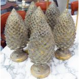 ARTICHOKE FINIALS, a set of six, Hollywood regency style gilt finish, 35cm H.