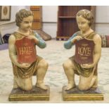 KNEELING FIGURES, a pair, 19th century polychrome and giltwood,