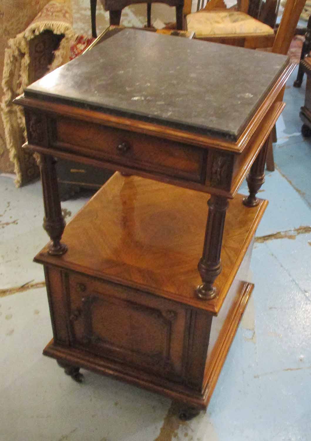 TABLE DE NUIT, late 19th century French rosewood with a square marble top above a short drawer, - Image 2 of 2