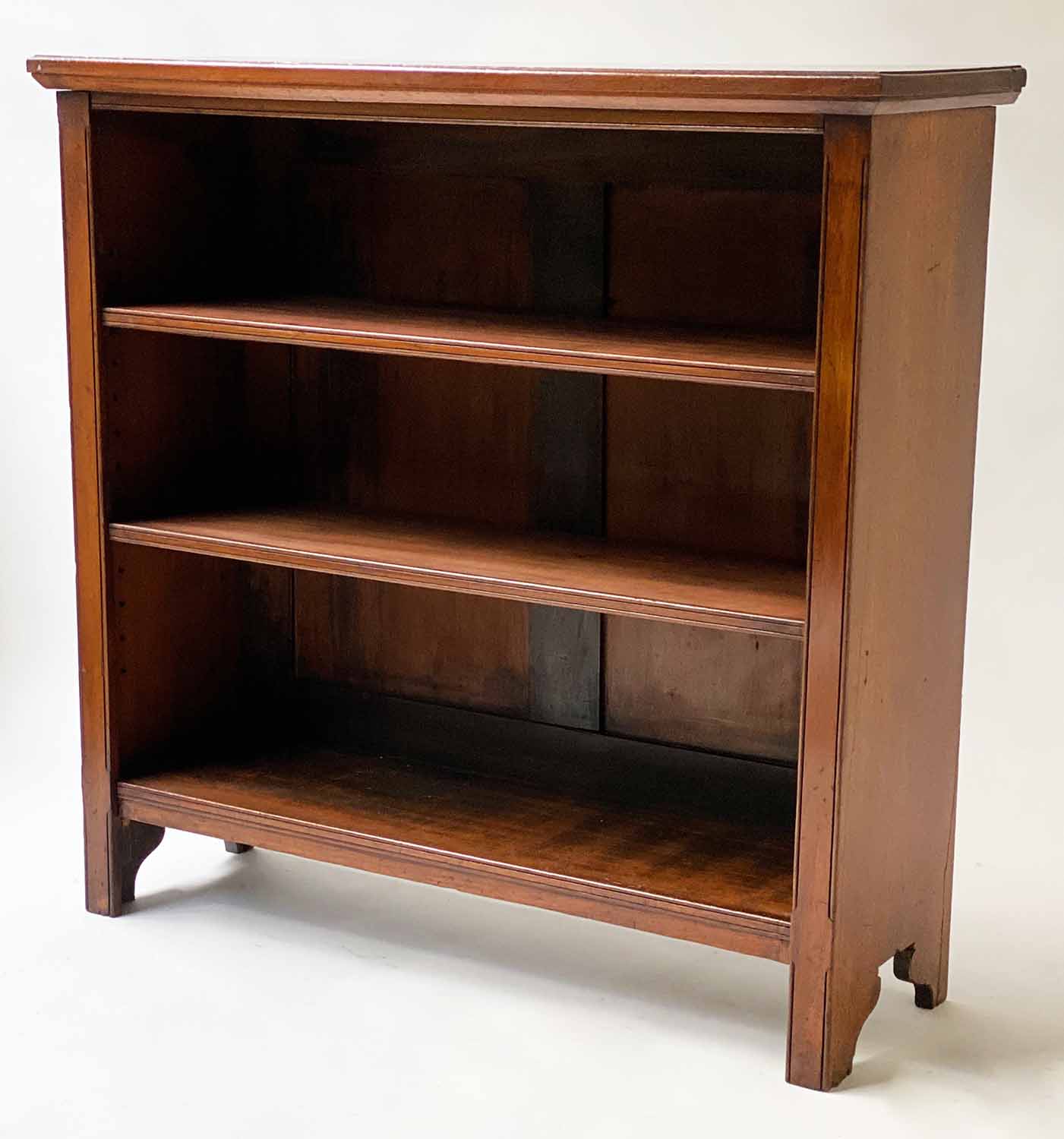 OPEN BOOKCASE, Victorian solid walnut rectangular with two adjustable shelves,