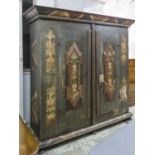 ARMOIRE, 19th century Austro-Hungarian painted pine of substantial proportions with a pair of doors,