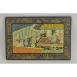 INDIAN PANELS, a pair, painted on board depicting Mughal scenes, 31cm x 45cm.